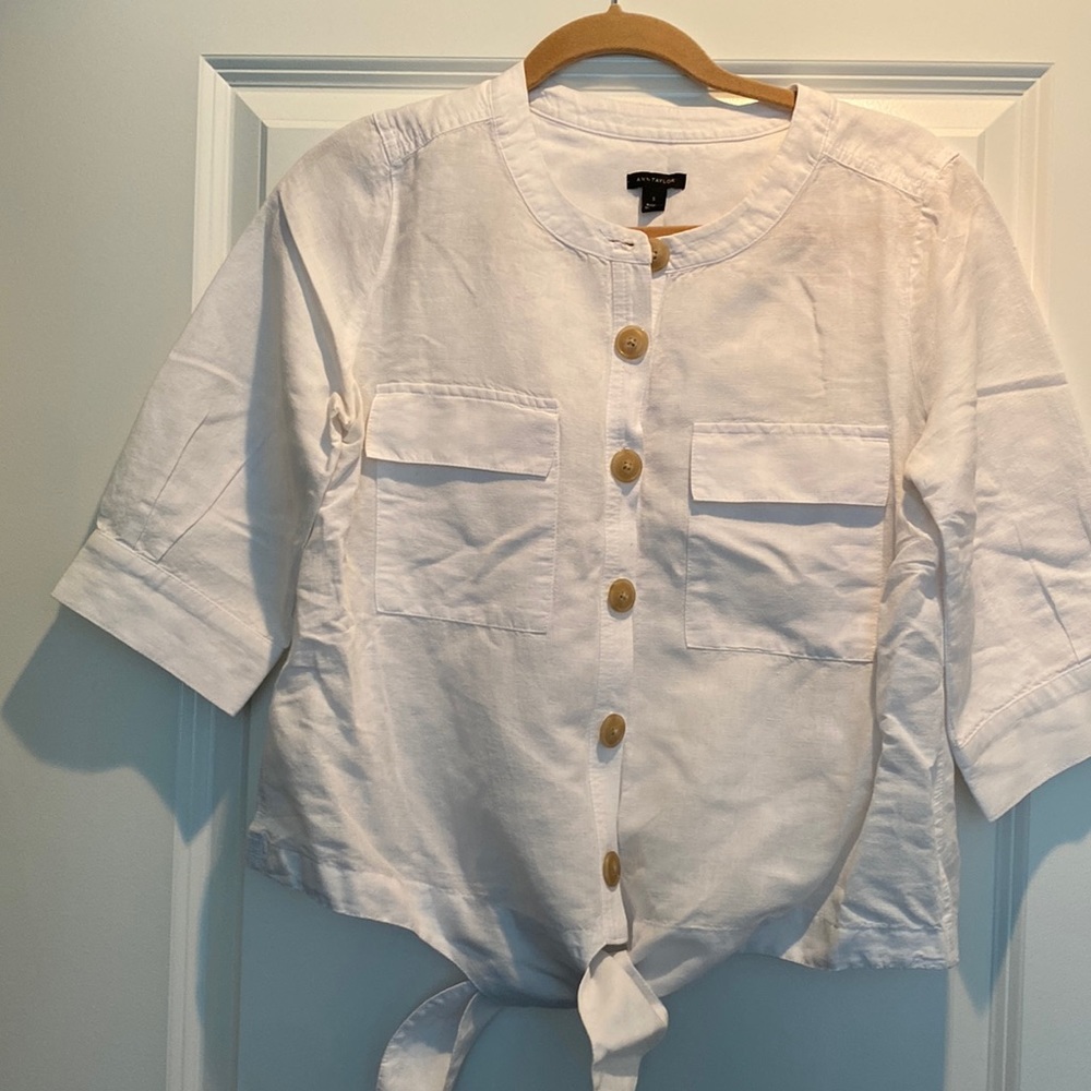 Linen front tie button down